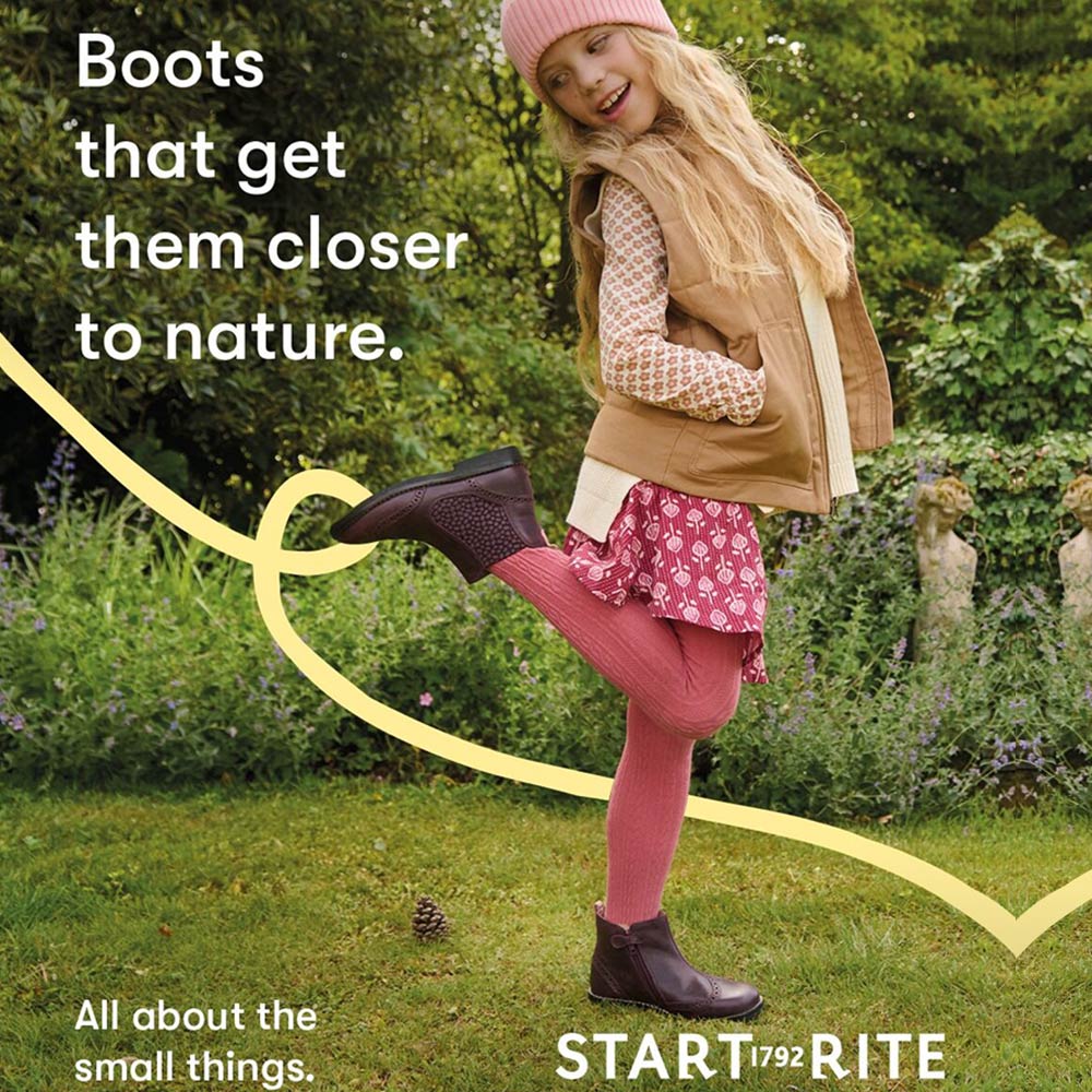girl wearing start rite boots text slogan boots that get them closer to nature