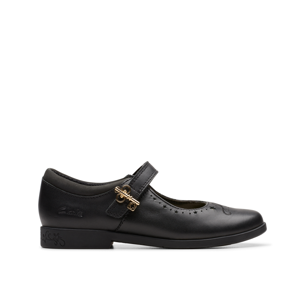 Clarks - Lock Magic K. - Black Leather - School Shoes