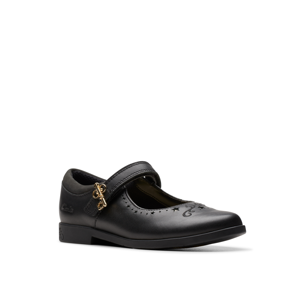 Clarks - Lock Magic K. - Black Leather - School Shoes