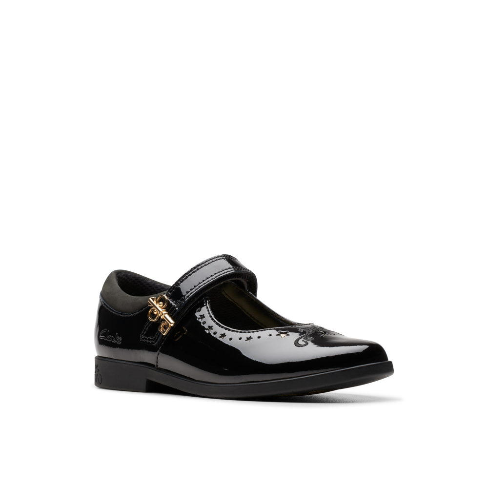 Clarks - Lock Magic K - Black Patent  - School Shoes