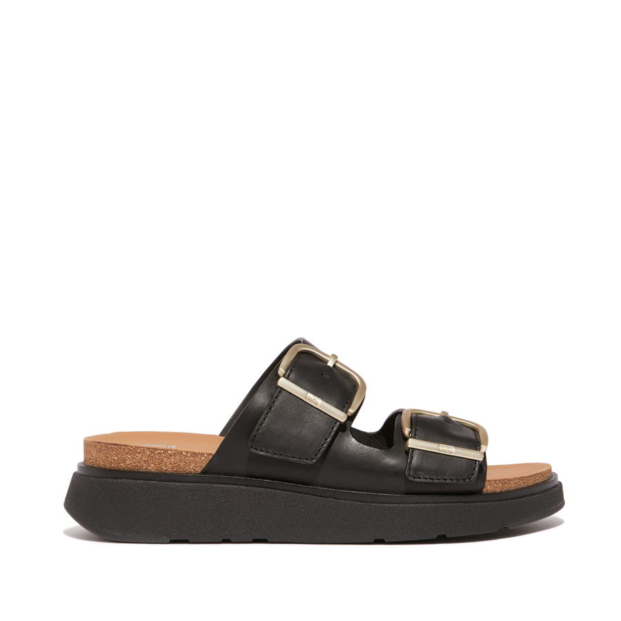 FitFlop - Gen-Ff Buckle Two-Bar Leather Slides - Black - Sandals