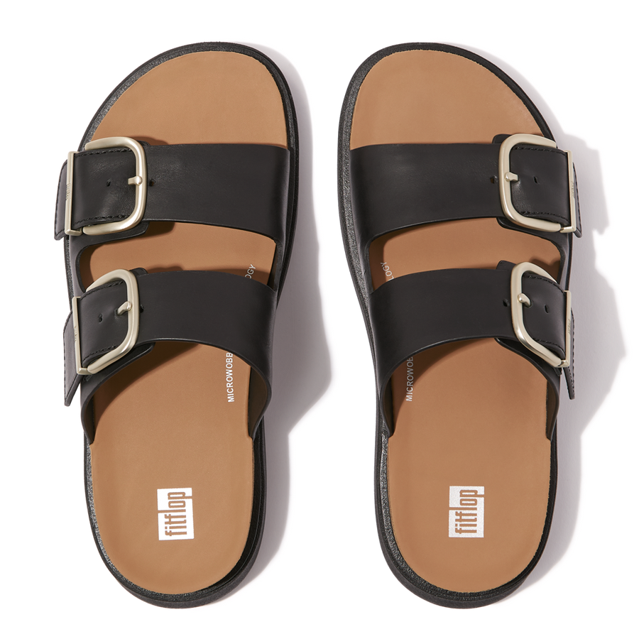 FitFlop - Gen-Ff Buckle Two-Bar Leather Slides - Black - Sandals