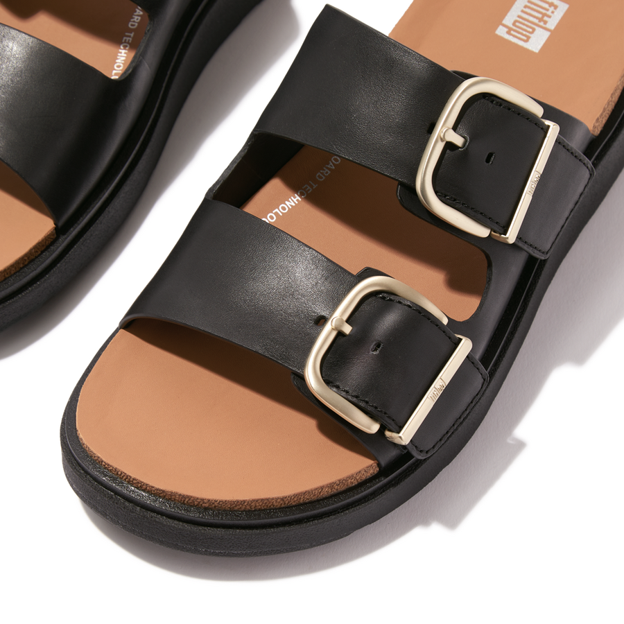 FitFlop - Gen-Ff Buckle Two-Bar Leather Slides - Black - Sandals