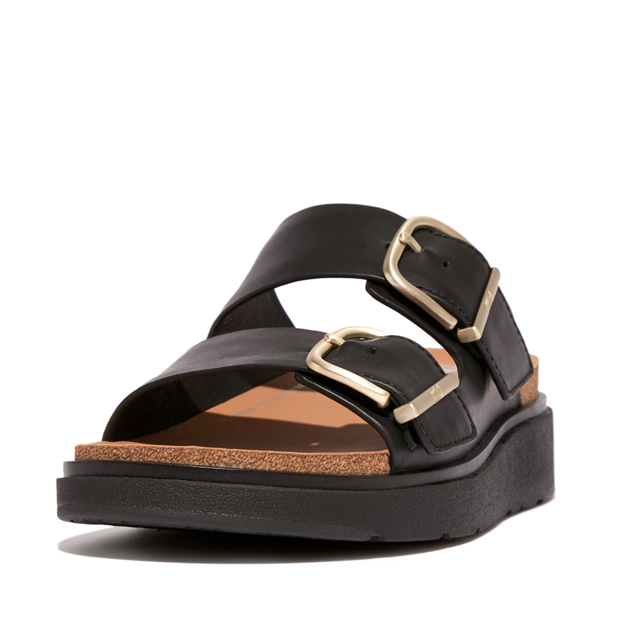 FitFlop - Gen-Ff Buckle Two-Bar Leather Slides - Black - Sandals