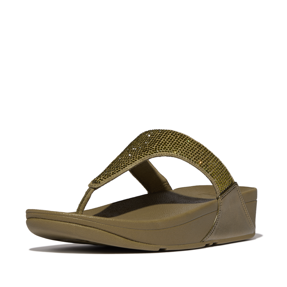 FitFlop - Lulu Crystal Embellished Toe-Post - Metallic Camo-Green - Sandals