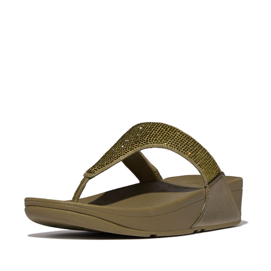 FitFlop - Lulu Crystal Embellished Toe-Post - Metallic Camo-Green - Sandals