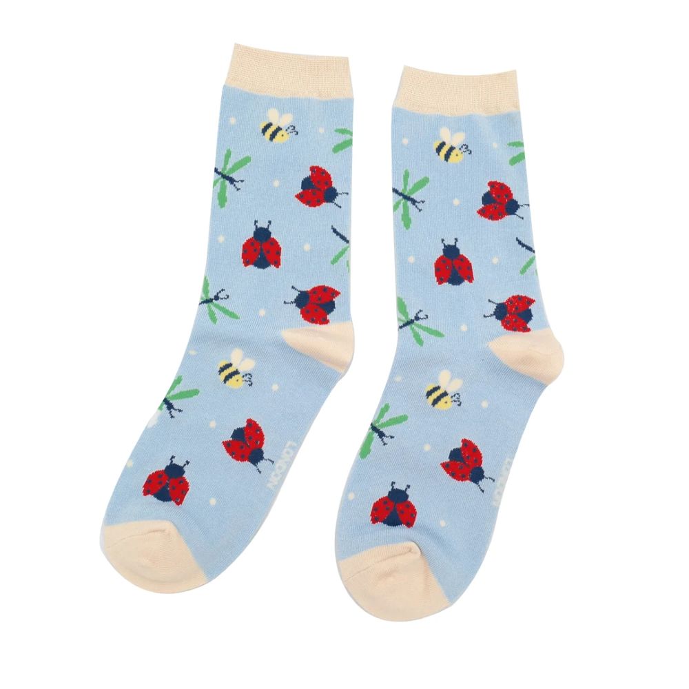 Miss Sparrow - Love Bugs Socks Pale - Pale Blue  - Socks