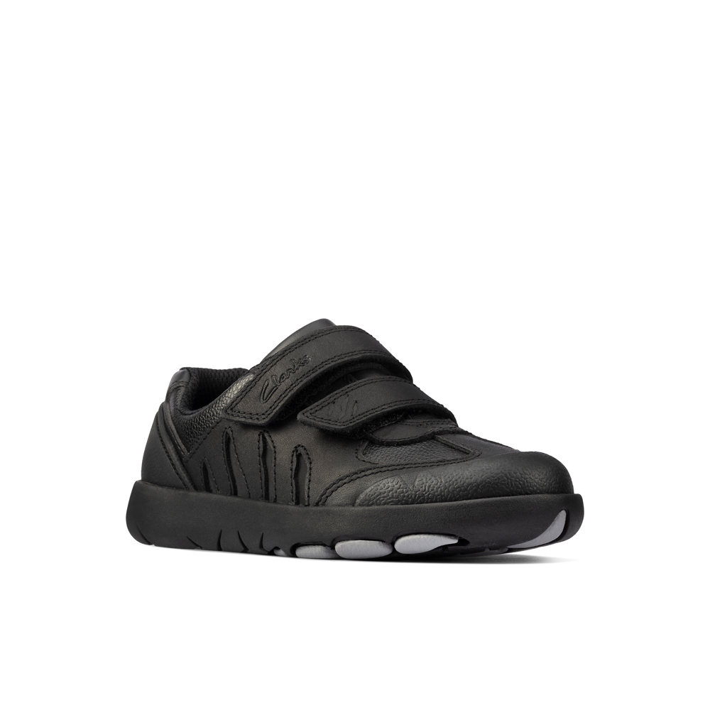 Clarks - Rex Stride K - Black Leather - School Shoes
