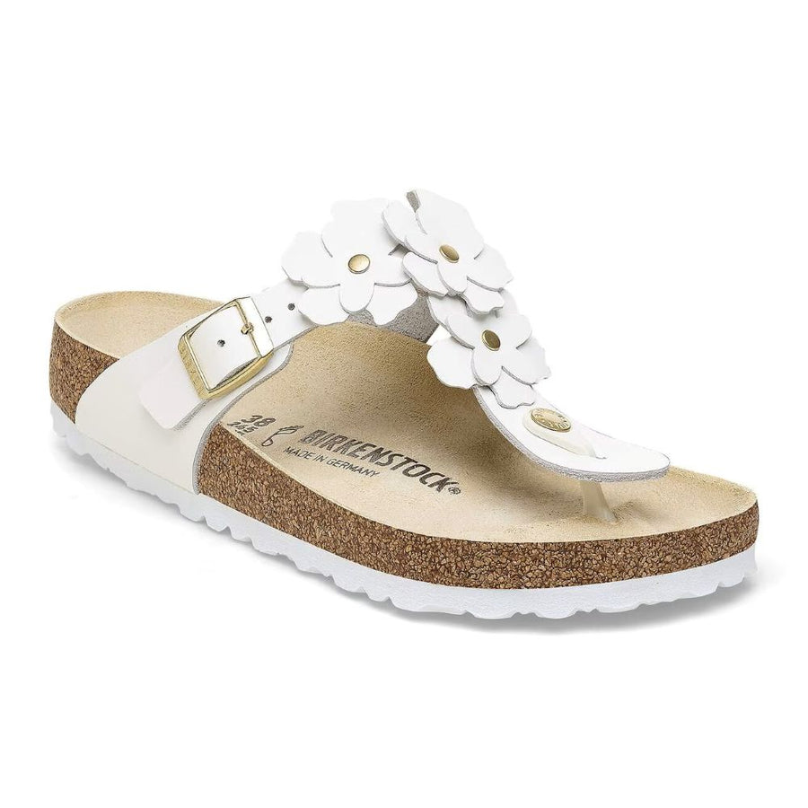 Birkenstock - Gizeh Flower Embellishment Natural Leather - Regular 1026686 - White - Sandals