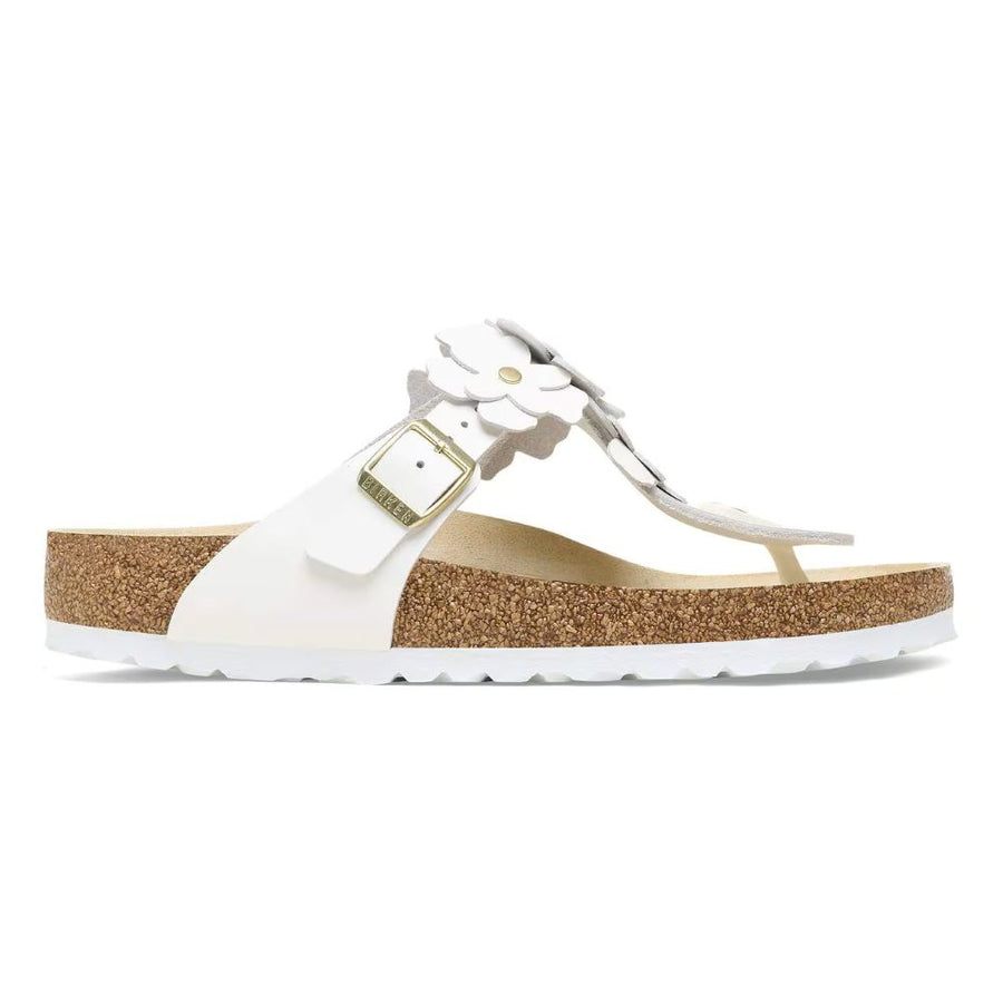 Birkenstock - Gizeh Flower Embellishment Natural Leather - Regular 1026686 - White - Sandals
