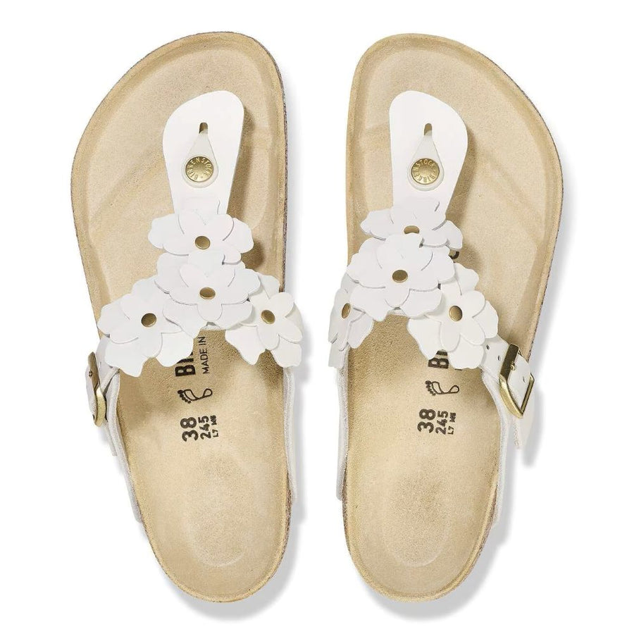 Birkenstock - Gizeh Flower Embellishment Natural Leather - Narrow 1026735 - White - Sandals