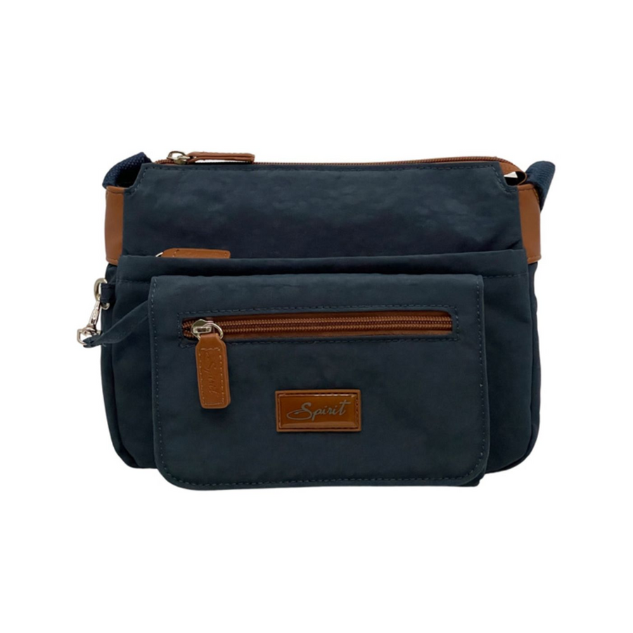 Nova Leathers - Zip Top Flap Pocket X-Body 1651 - Navy/Tan - Bags