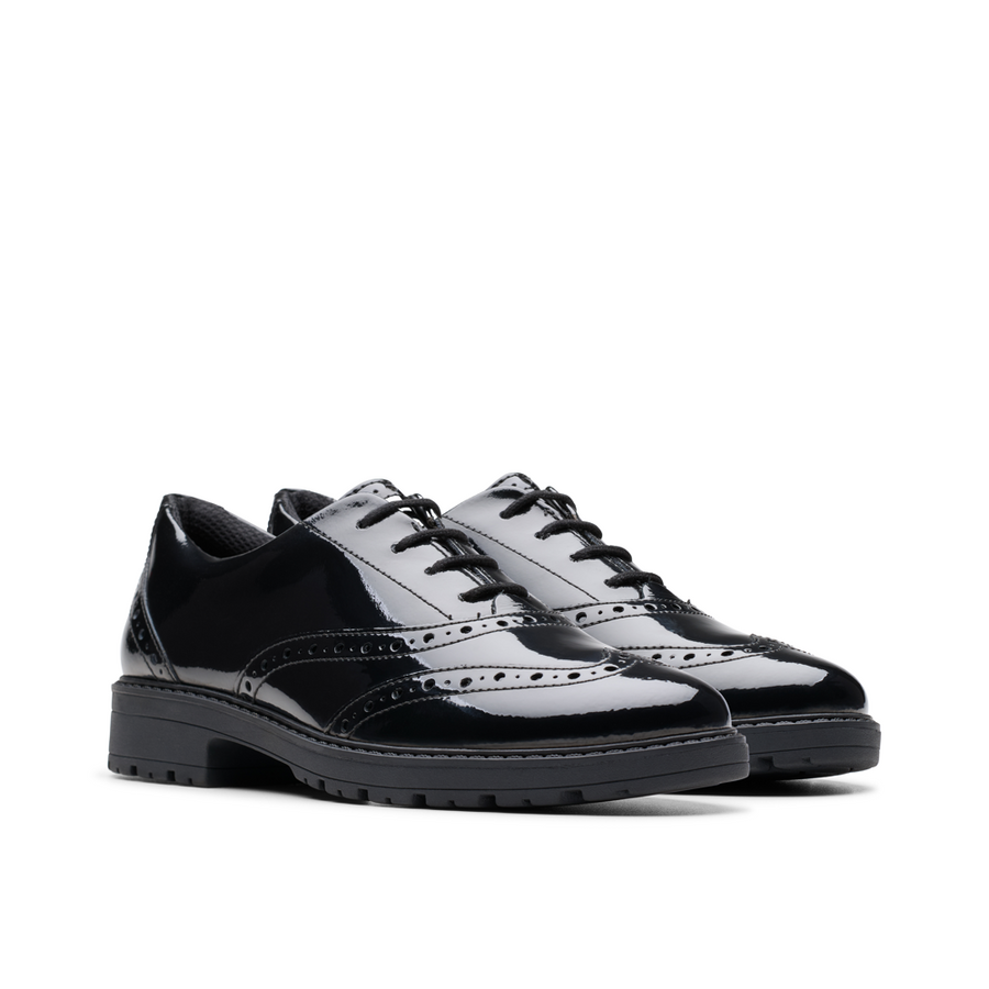 Clarks - Loxham Brogue Y - Black Patent  - School Shoes