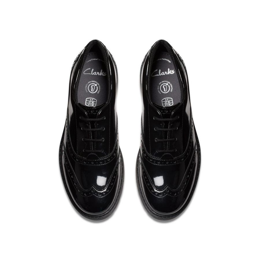 Clarks - Loxham Brogue Y - Black Patent  - School Shoes