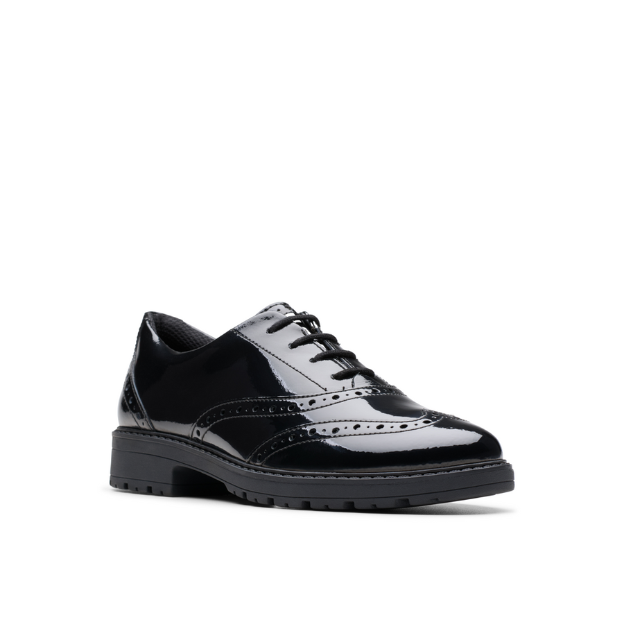 Clarks - Loxham Brogue Y - Black Patent  - School Shoes