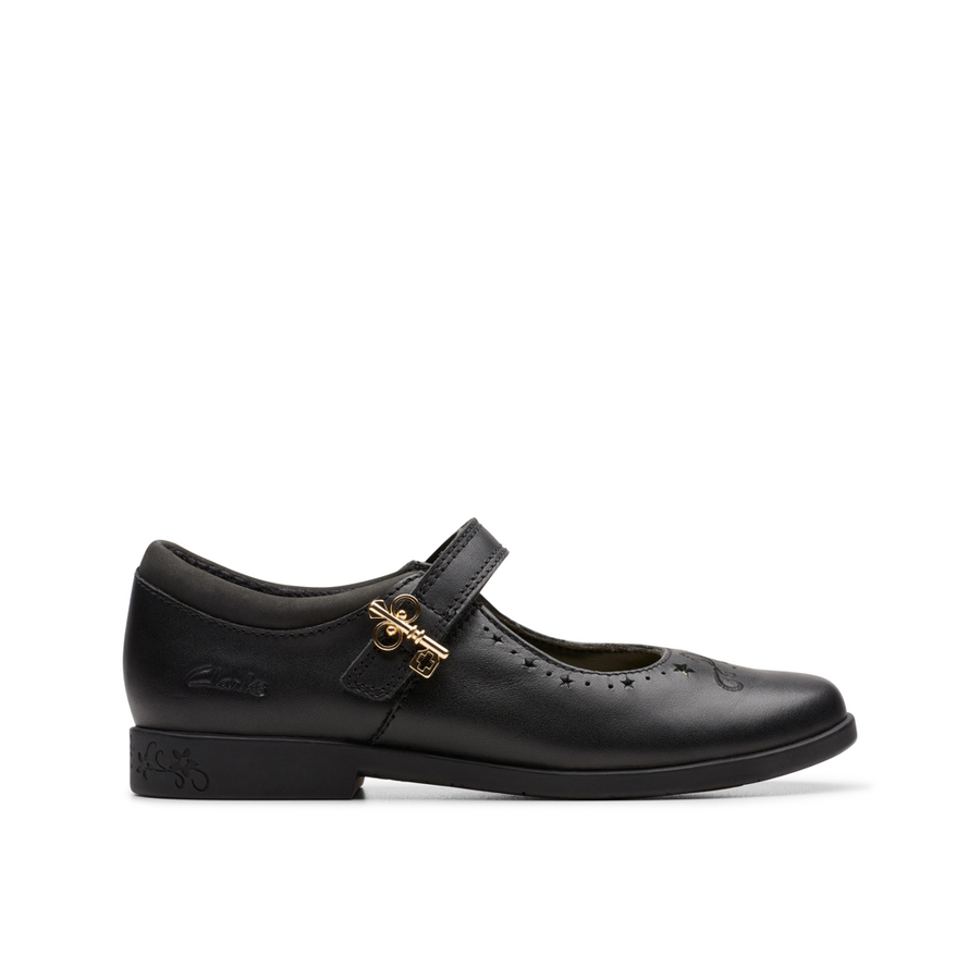 Clarks - Lock Magic K. - Black Leather  - School Shoes