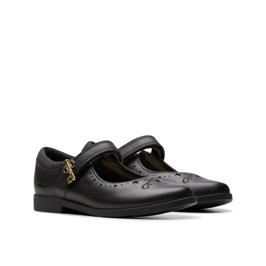 Clarks - Lock Magic K. - Black Leather  - School Shoes