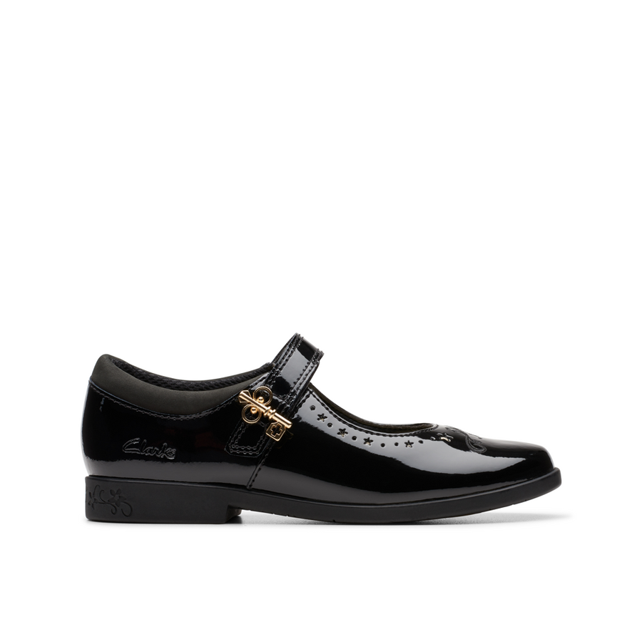 Clarks - Lock Magic K. - Black Patent - School Shoes