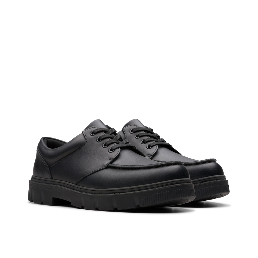 Clarks - Lorcam Edge Y - Black Leather  - School Shoes