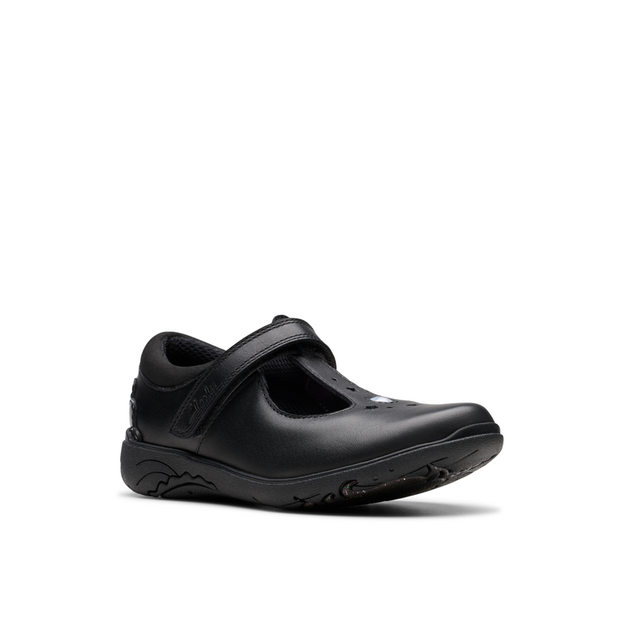 Clarks - Relda Gem K - Black Leather  - School Shoes
