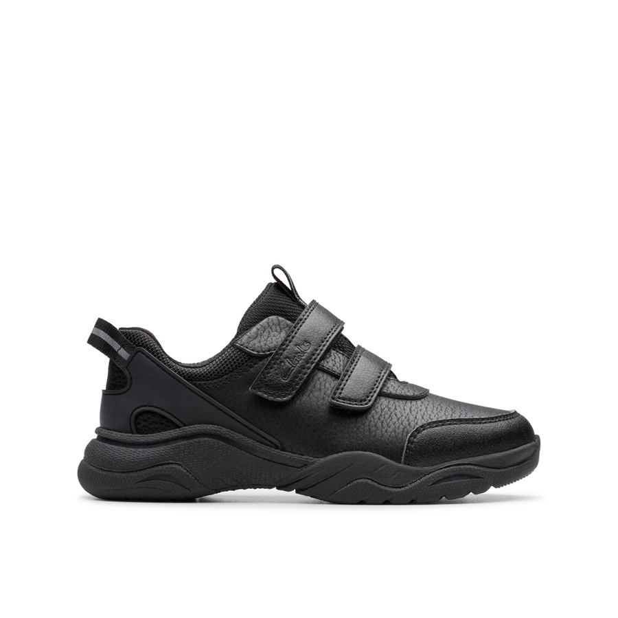 Clarks - Feather Shine K - Black Leather  - School Shoes
