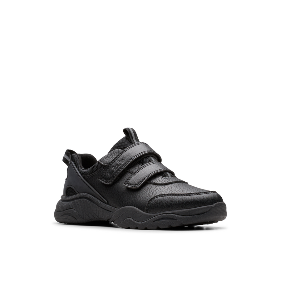 Clarks - Feather Shine K - Black Leather  - School Shoes