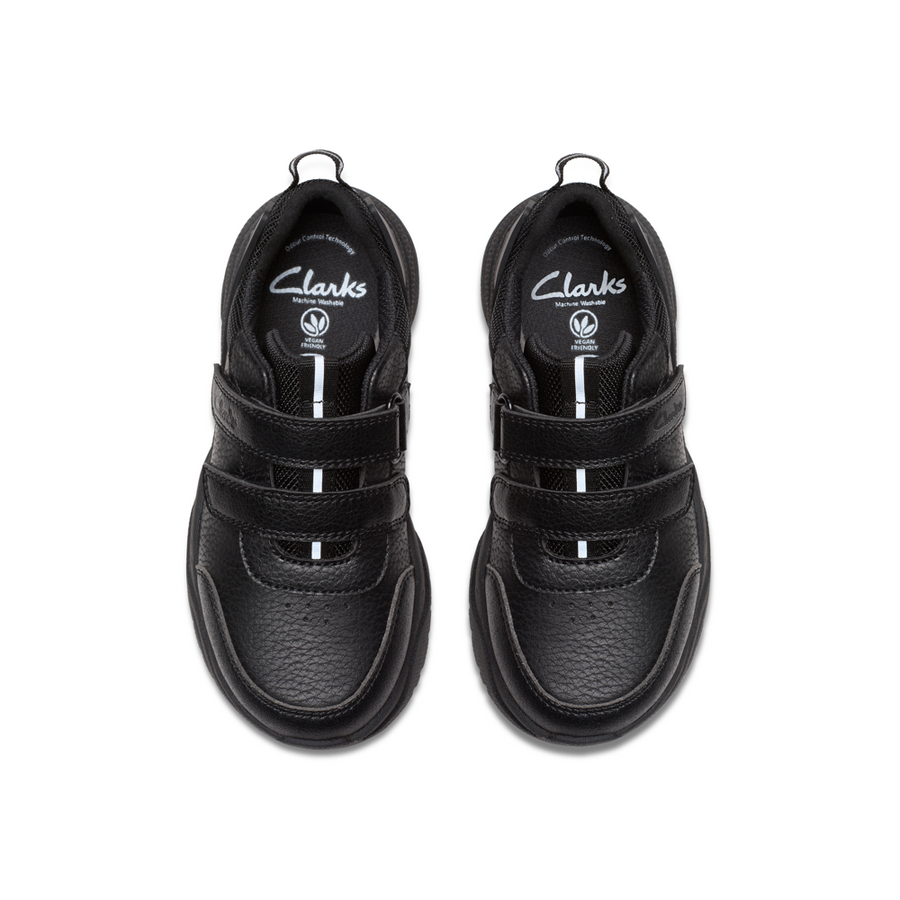 Clarks - Feather Shine K - Black Leather  - School Shoes