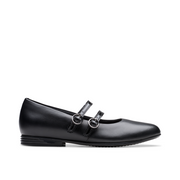 Clarks - Finja Bar Y - Black Leather  - School Shoes