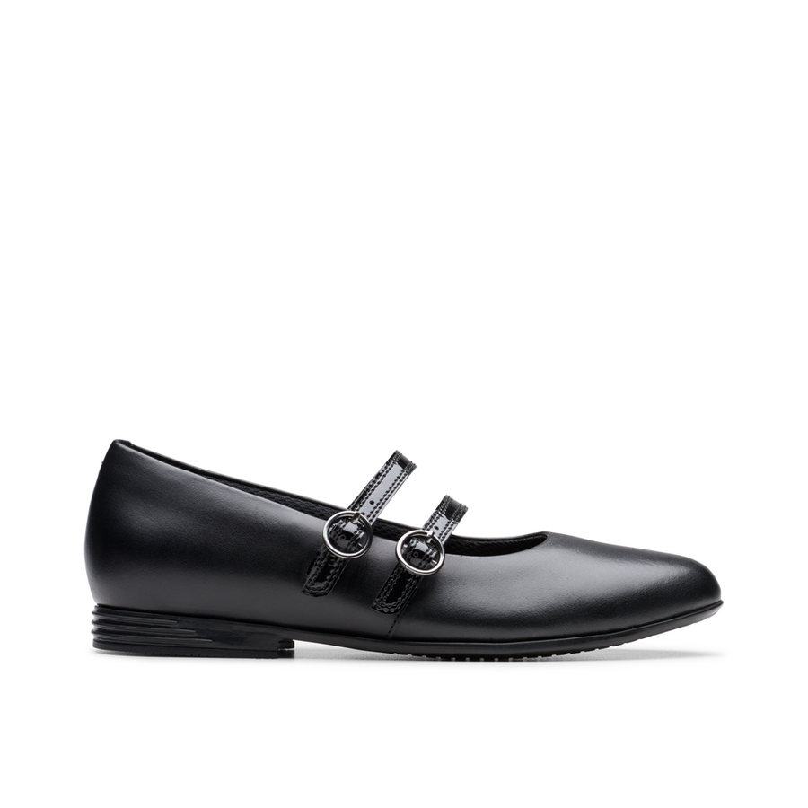 Clarks - Finja Bar Y - Black Leather  - School Shoes