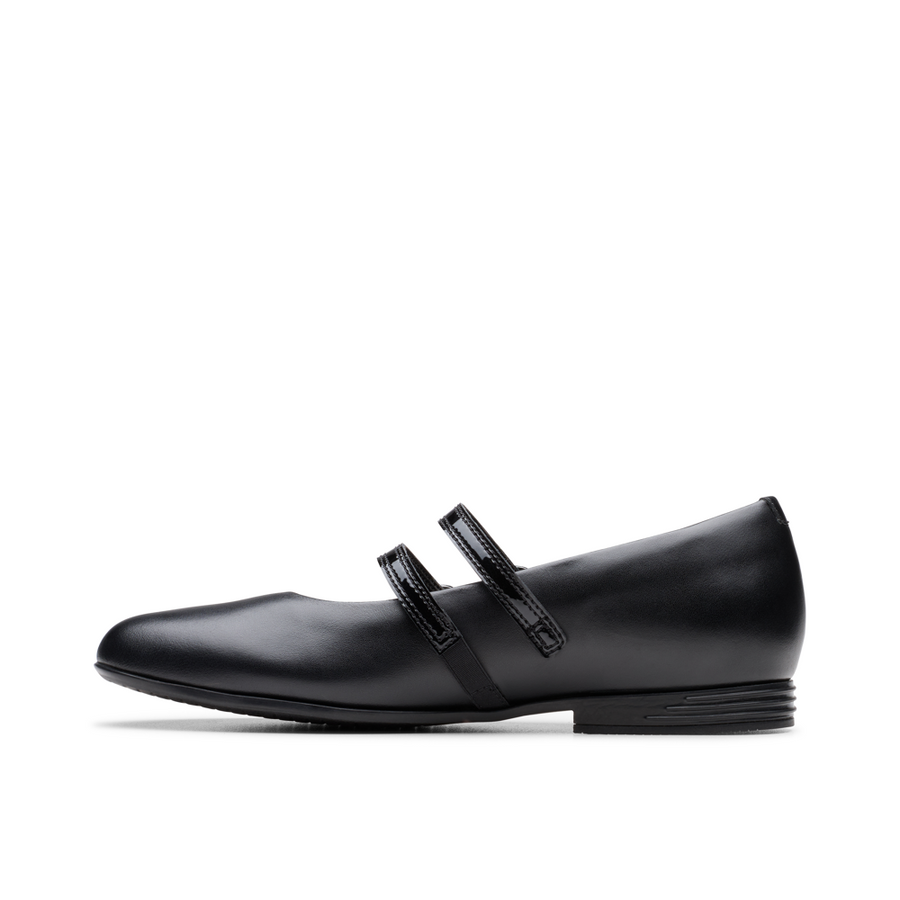 Clarks - Finja Bar Y - Black Leather  - School Shoes