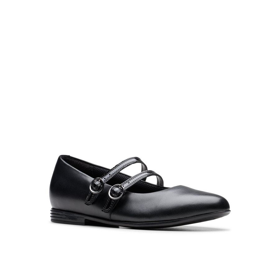 Clarks - Finja Bar Y - Black Leather  - School Shoes