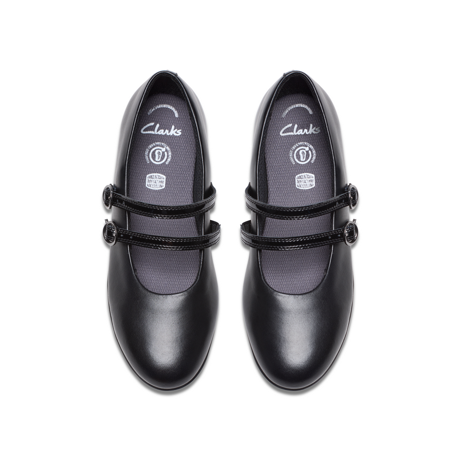 Clarks - Finja Bar Y - Black Leather  - School Shoes