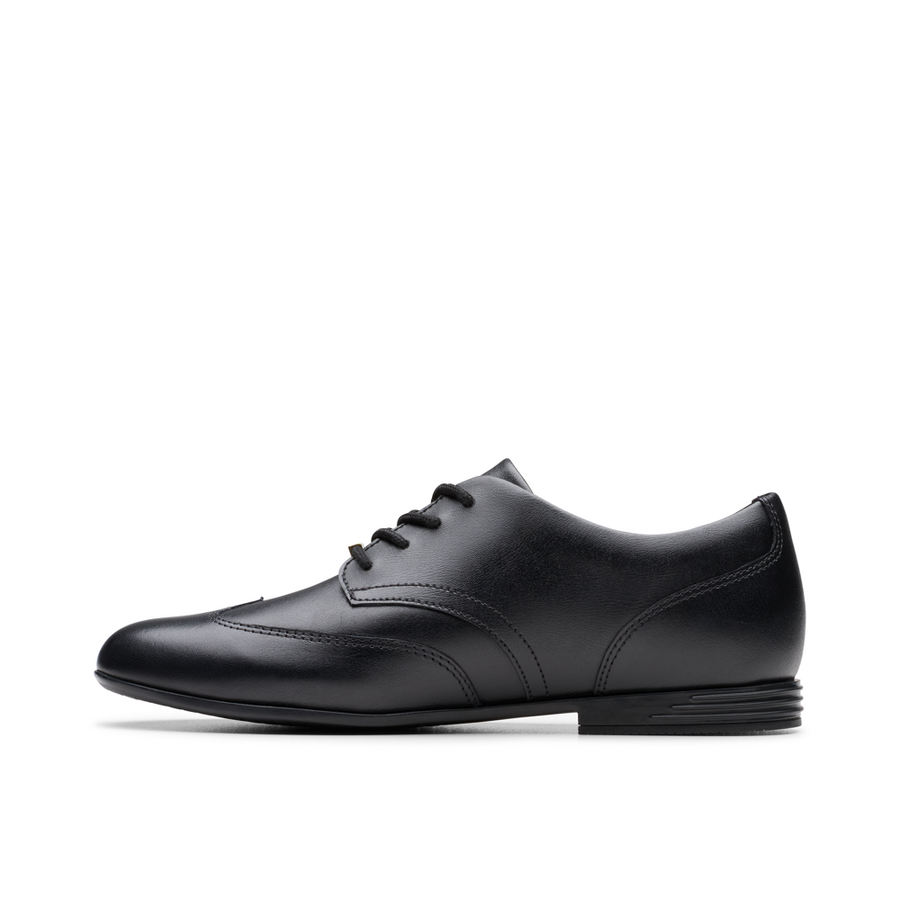 Clarks - Finja Wing Y - Black Leather  - School Shoes