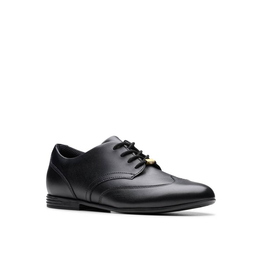 Clarks - Finja Wing Y - Black Leather  - School Shoes