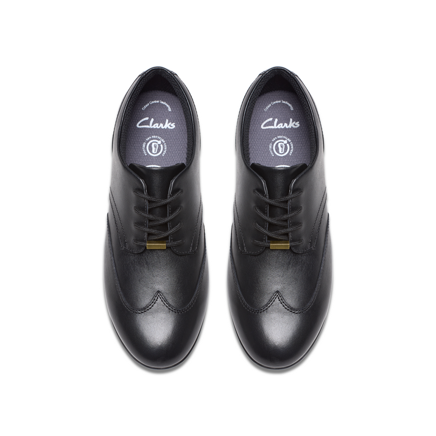 Clarks - Finja Wing Y - Black Leather  - School Shoes