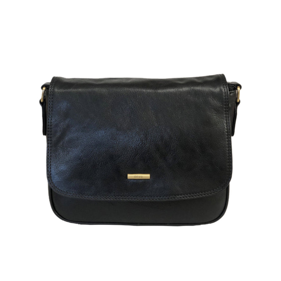 Nova Leathers - 3/4 Flap Shoulder Bag - 6135 Black