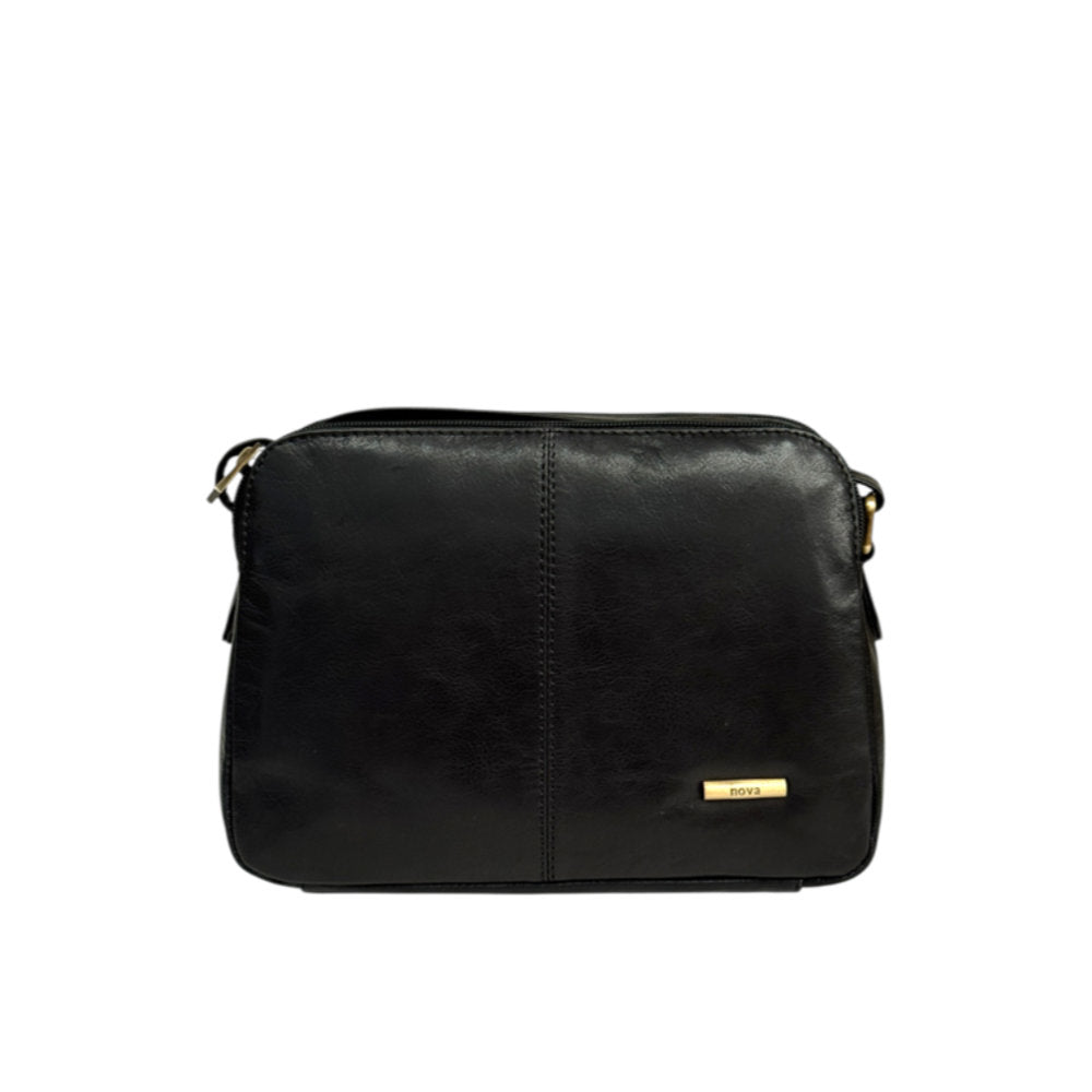 Nova Leathers - Triple Zip Top Shoulder Bag - 6137 Black