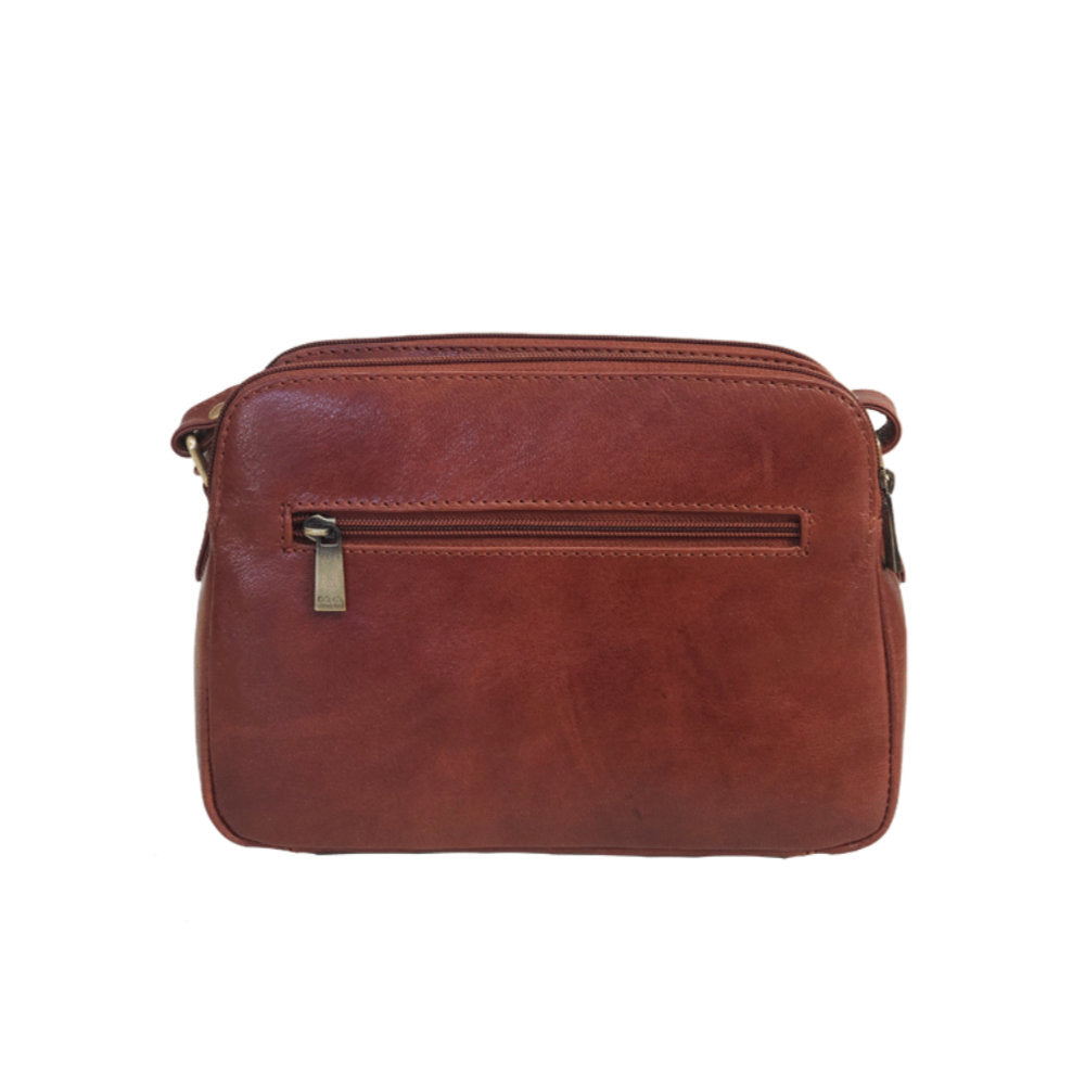 Nova Leathers - Triple Zip Top Shoulder Bag - 6137 Cognac