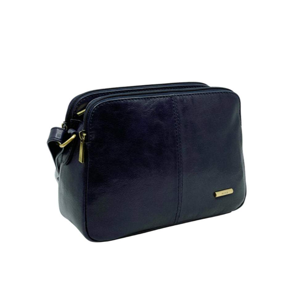 Nova Leathers - Triple Zip Top Shoulder Bag - 6137 Navy