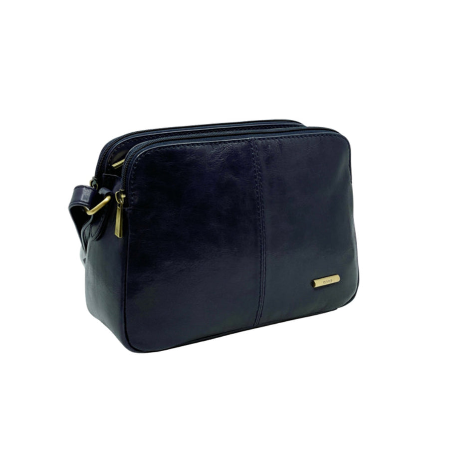 Nova Leathers - Triple Zip Top Shoulder Bag - 6137 Navy