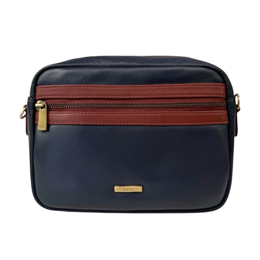 Nova Leathers - Camera Bag - 8717 Navy Tan