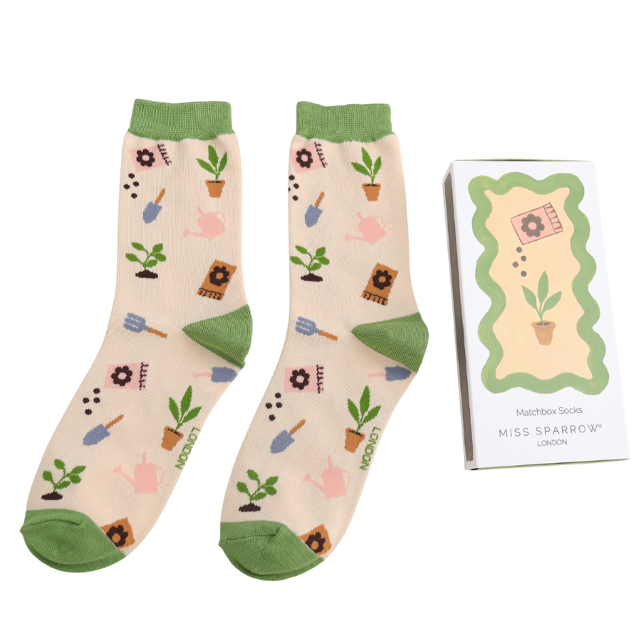 Miss Sparrow - BS030 - Women's Matchbox Socks In the Allotment - Multi