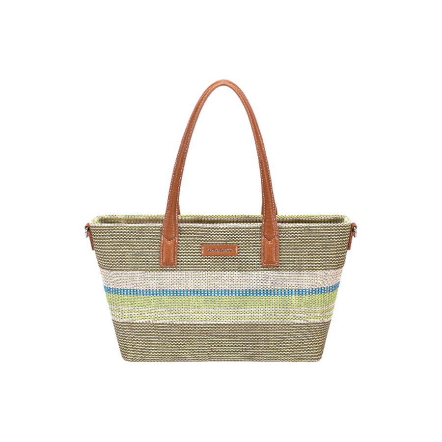 Nova Leathers - Medium Straw Effect Shopper CM8368 - Olive/Branch - Bags