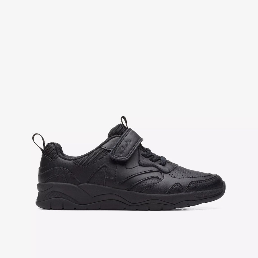 Clarks - Clowder Sprint K - Black Leather - School Shoes