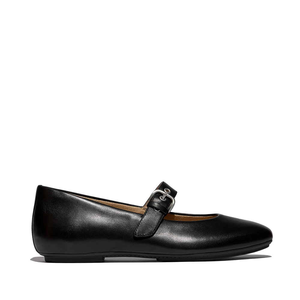 FitFlop - Delicato Leather Mary Ballerina  - All Black - Shoes
