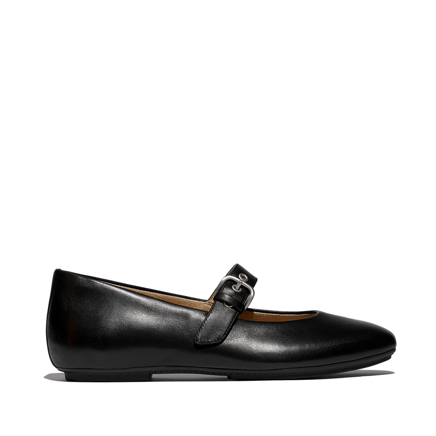 FitFlop - Delicato Leather Mary Ballerina  - All Black - Shoes