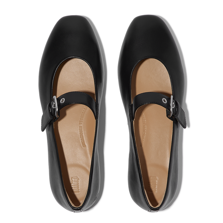 FitFlop - Delicato Leather Mary Ballerina  - All Black - Shoes