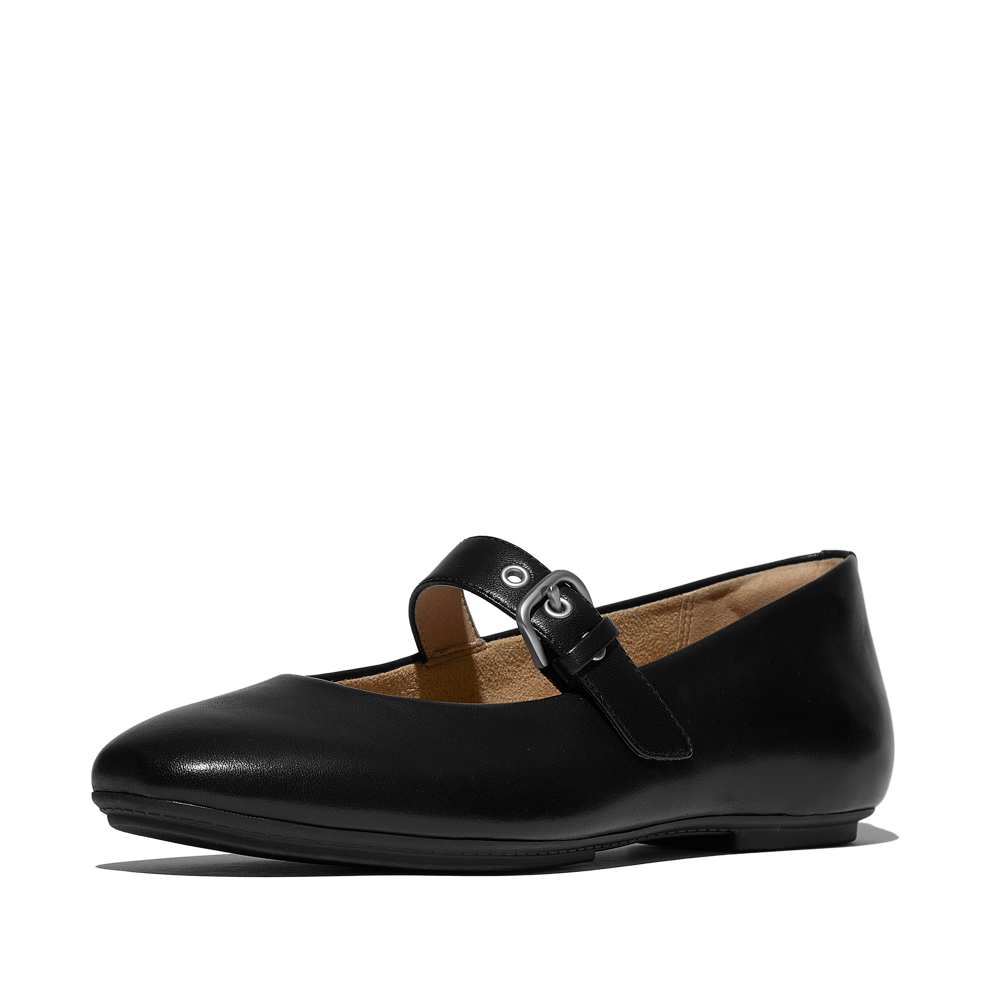 FitFlop - Delicato Leather Mary Ballerina  - All Black - Shoes