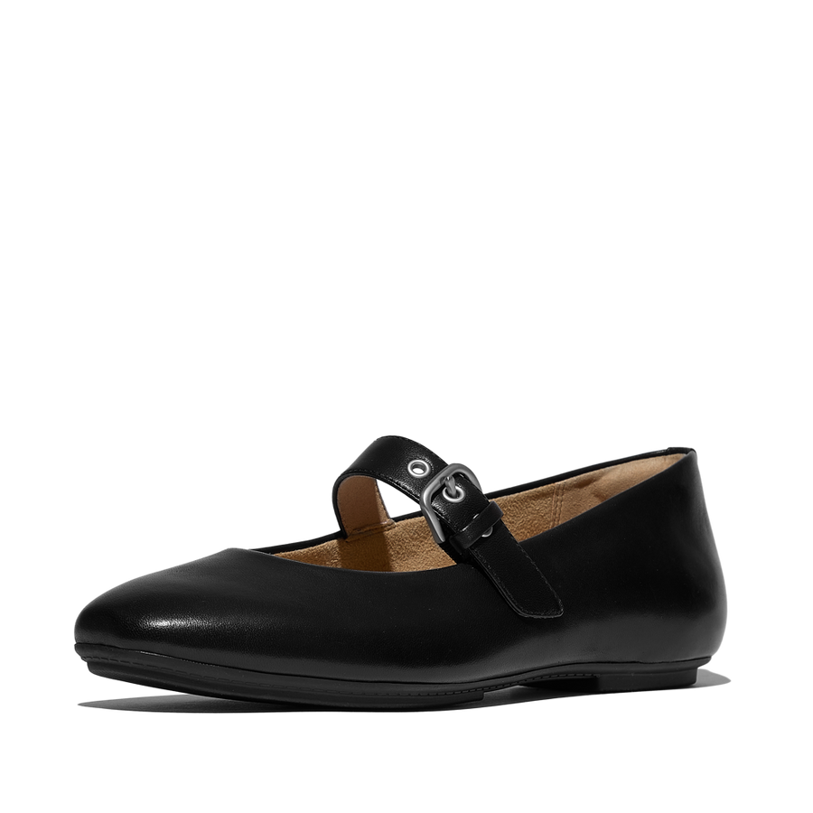 FitFlop - Delicato Leather Mary Ballerina  - All Black - Shoes