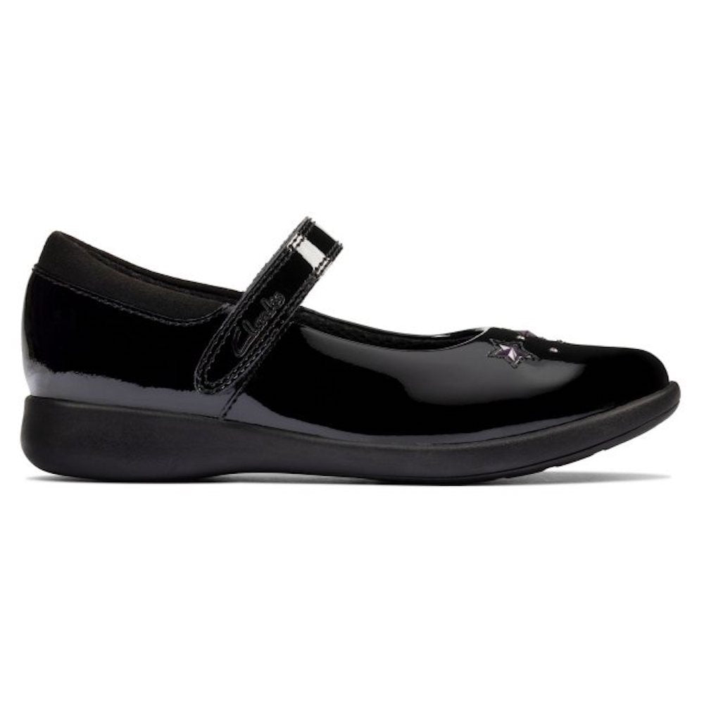 Clarks - Etch Bright K - Black Pat - School Shoes